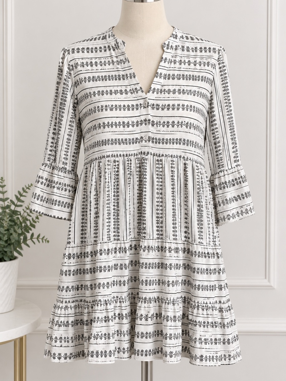 Cupshe White and Black Striped Tiered Midi Dress